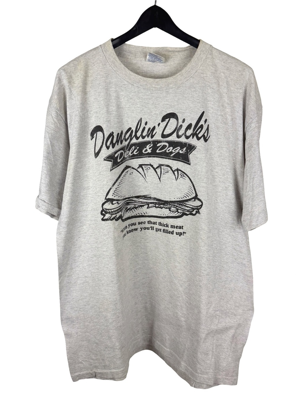 Vintage 90s Danglin’ Dicks Deli & Dogs Comedy Parody Graphic Shirt Size XL